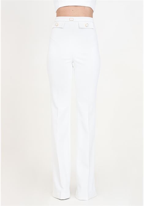 White women's palazzo trousers in stretch crêpe with flaps ELISABETTA FRANCHI | PA02941E2360